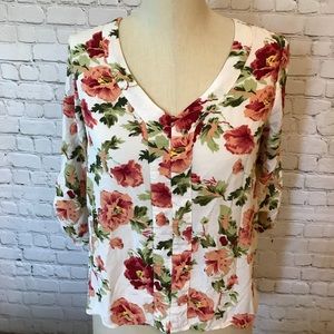 Flower Print 3/4 Sleeve Blouse